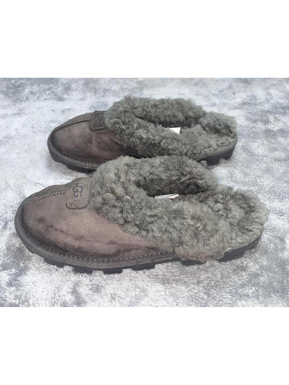 UGG COQUETTE SHEEPSKIN WOMEN SLIPPERS SUEDE GREY US 8